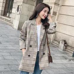 Milinsus 2019 корейский женский клетчатый Блейзер костюм двубортный ретро повседневный пиджак пальто офисные женские Feminino блейзеры верхняя