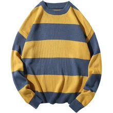 Men's sweater pullover 2020 autumn  men's sweater round neck striped loose hole sweater male youth popular casual men's sweater