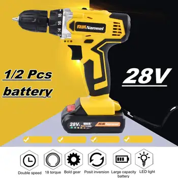 

35Nm 18-speed 28V Max Electric Cordless Drill Driver Screwdriver Li-Ion Battery LED Light Battery 1/2-Inch 2-Speed