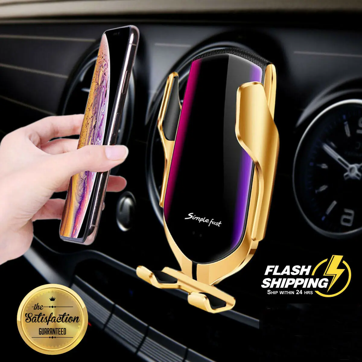 

Qi Fast 10W Wireless Charging Station R1 Automatic Clamping Phone Holder Mount Car Wireless Charger for IPhone Huawei Samsung