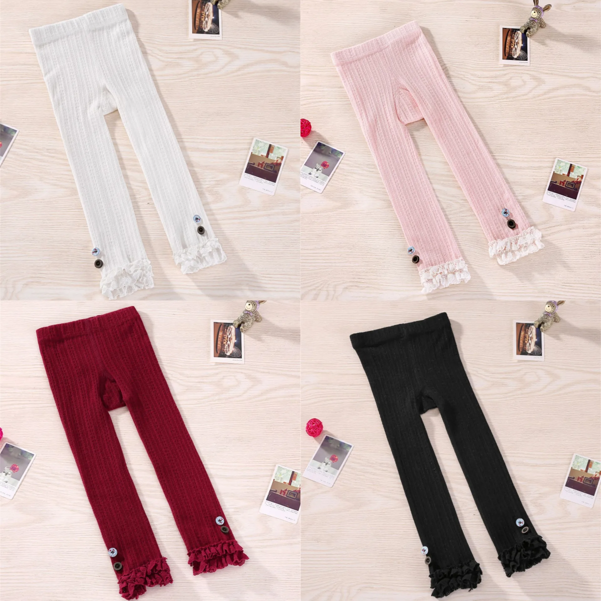 

Childrenswear Spring And Autumn GIRL'S Leggings Cotton Button Lace 0-12-Year-Old Baby Cropped Pants Baby Base Socks Batch