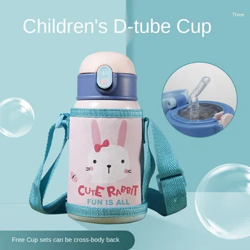 

New Stainless Steel Thermos Portable Double-layer Vacuum Insulation Water Bottle Sports Fashion Cute Children's Straw Thermos