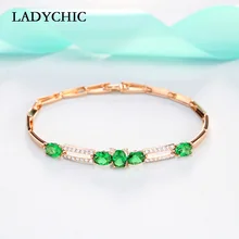 LADYCHIC красивый зеленый кристалл браслет для женщин Модный Сияющий кубический циркон золотого цвета браслеты Высокое качество ювелирные изделия LB1019