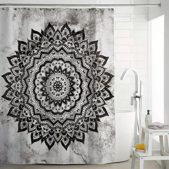 

Mandala Decorative Shower Curtain Waterproof Polyester Boho Blue Bath Curtain With Hooks for Bathroom