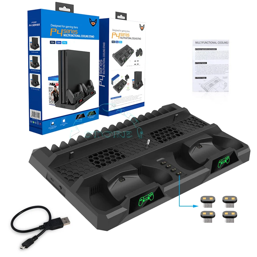 Черный PS4/Pro/Slim консоль охлаждающий вентилятор подставка контроллер зарядное устройство зарядная станция игры диски хранение для игровой станции PS 4 аксессуары - Цвет: Черный