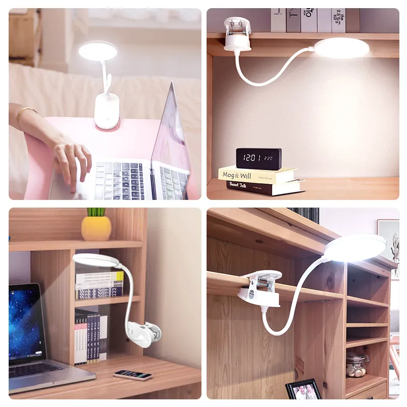 LED Touch Clip Настольная Лампа Чтение Диммер Аккумуляторная USB flexo Светодиодные