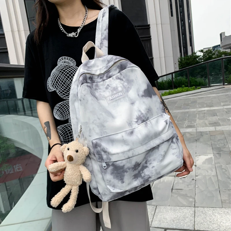 

New Tie-dye Canvas Women Backpack Female Lovely Travel Bag Teenage Girls High Quality Schoolbag Lady's Knapsack Small Book Bag