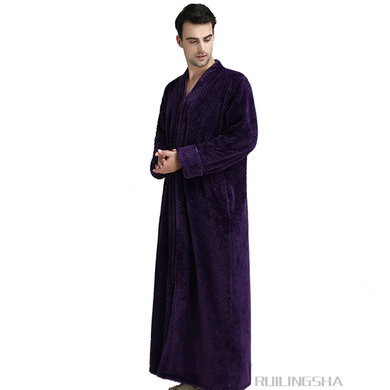 Мужской термо халат размера плюс, плотный фланелевый теплый банный халат кимоно, мужской зимний халат, женский мужской халат с длинным рукавом