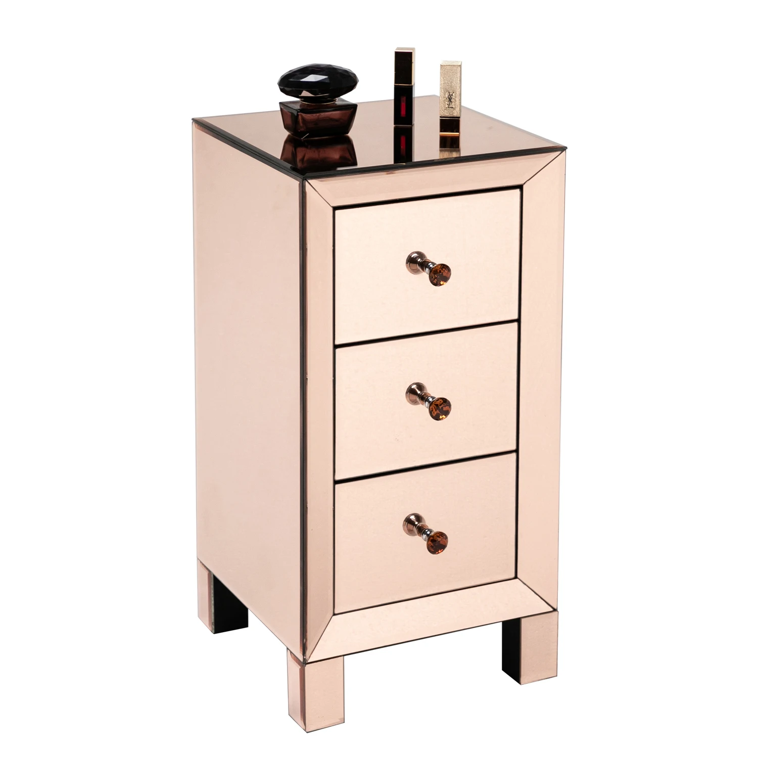 

Bedside Cabinet Nightstand Side End Table 3-Drawers Modern and Contemporary Mirrored Rose[US-Stock]