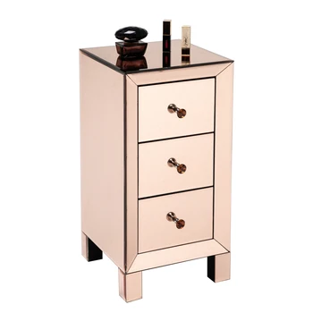 

Bedside Cabinet Nightstand Side End Table 3-Drawers Modern and Contemporary Mirrored Rose[US-Stock]