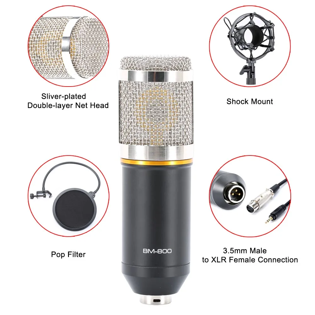 

Condenser Microphone Wired Scissor Arm Stand Metal Shock Mount Pop Filter Sound Recording For Chatting Singing GV99