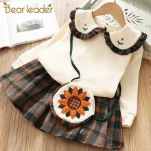 Bear leader/платье для девочек новое зимнее детское платье принцессы Милая одежда с длинными рукавами для девочек топ, пуловер+ платье с сумкой, Vestido