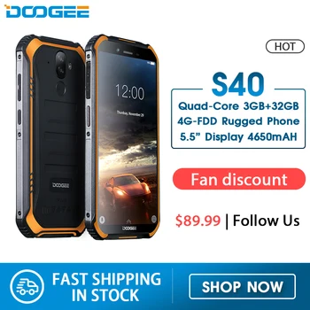 

IP68/IP69K DOOGEE S40 MTK6739 Quad Core 2GB RAM 16GB ROM Android 9.0 4GNetwork Rugged Mobile Phone 5.5inch Display 4650mAh 8.0MP