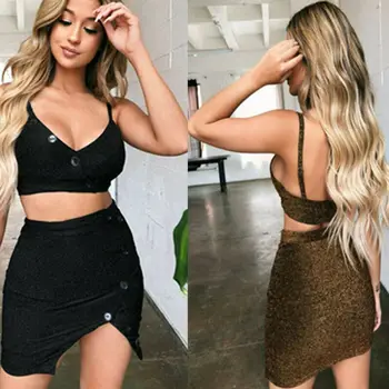 

Evening Party Club Two Piece Set Women Sexy Bodycon Crop Top and Skirt Set Clubwear Suit Fashion 2 Piece set Streetwear