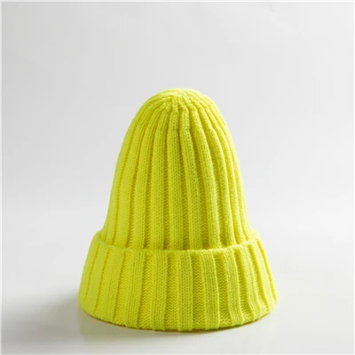 Lemon yellow Зимние шапки, шапки бини, вязаные шапки Skullies, теплые женские шапки унисекс из хлопка для женщин - Цвет: Lemon yellow
