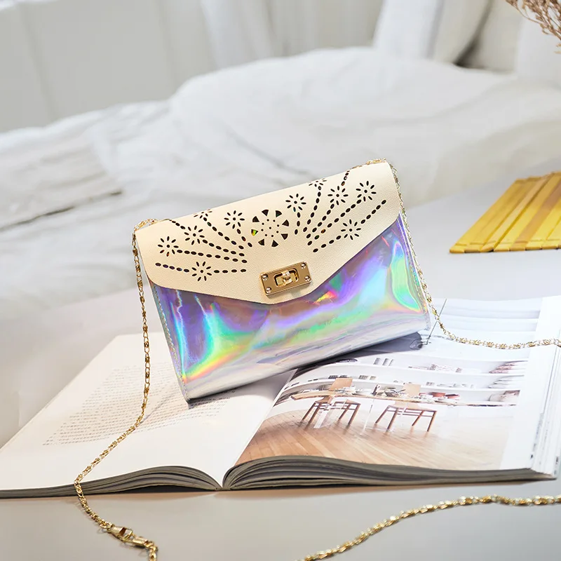 

Laser Flash Women's Retro Purse 2019 New Style Laser Varved Package Cover Type Lock Phone Bag