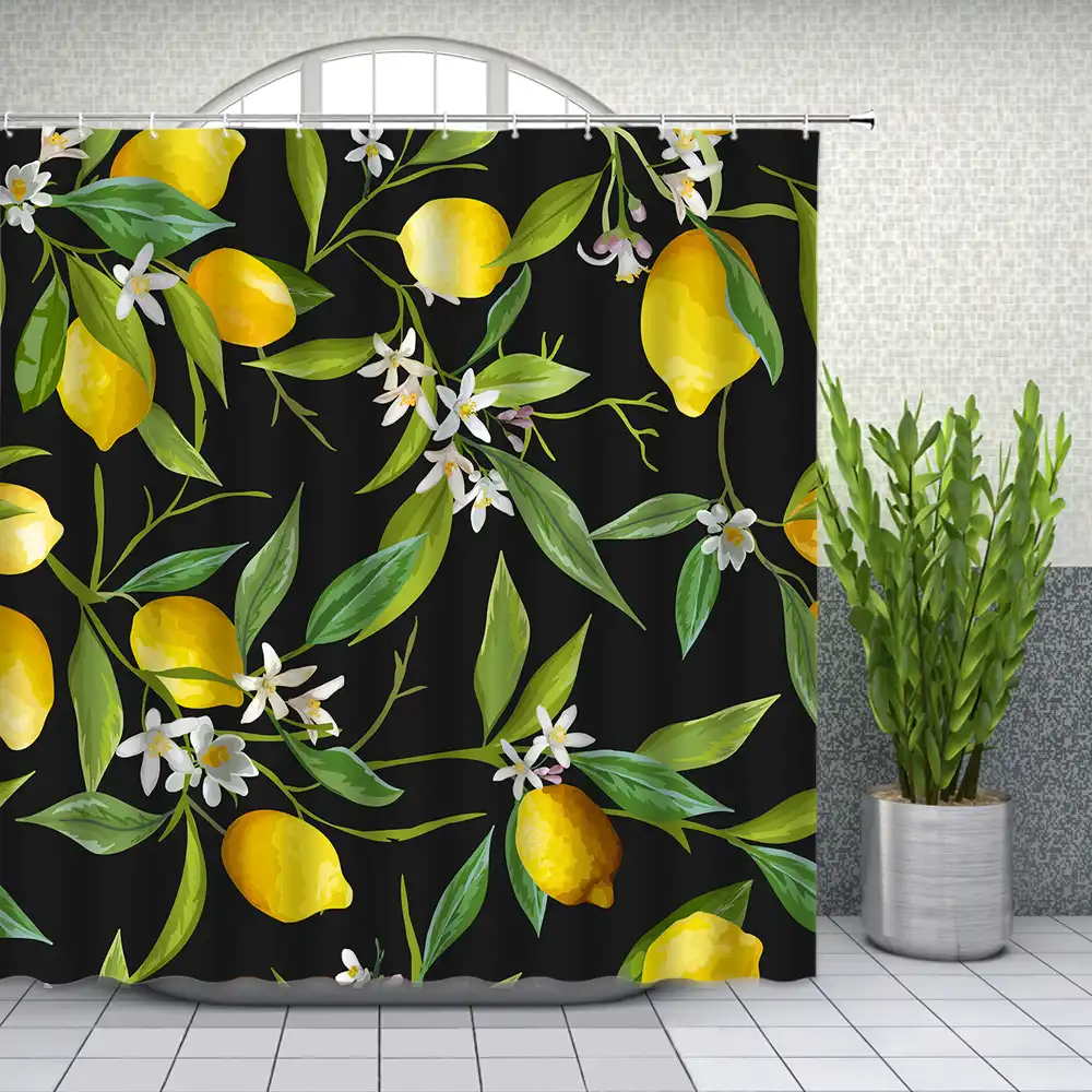 Lemon Themed Shower Curtains Summer Water Color Fruit Pattern Bathroom Decor Waterproof Polyester Cloth Curtain Set Cheap Shower Curtains Aliexpress
