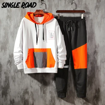 

SingleRoad Men's Two Pieces Streetwear Sets Men Patchwork Sportswear Tracksuit Hip Hop Sweatshirts Sweatpants White Hoodie Men