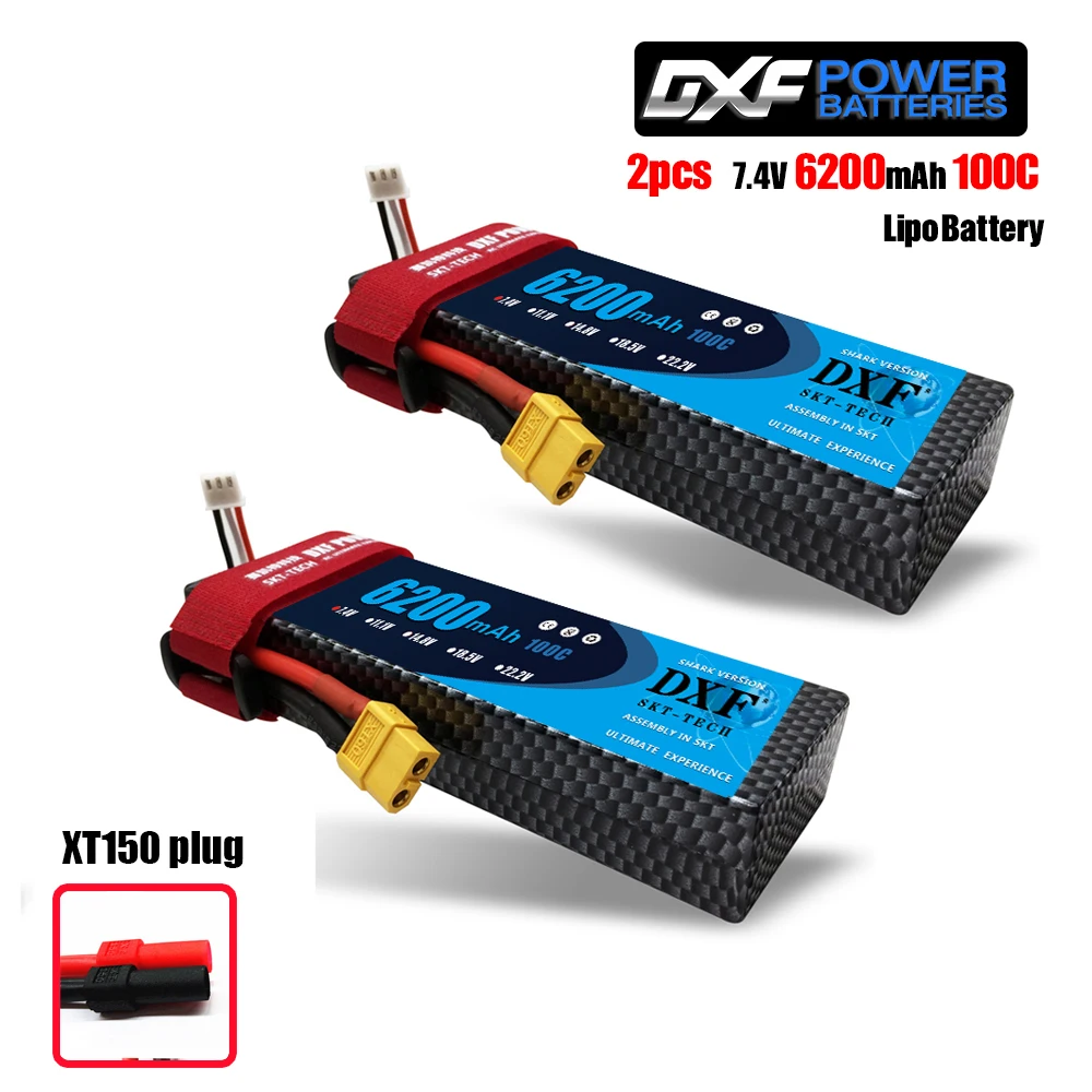 DXF 2 шт 7,4 V 6200mAh 100C Max 200C LiPo аккумулятор 2S HardCase для 1/8 1/10 RC модели автомобиля TRXX Slash Emaxx Band - Цвет: xt150 plug