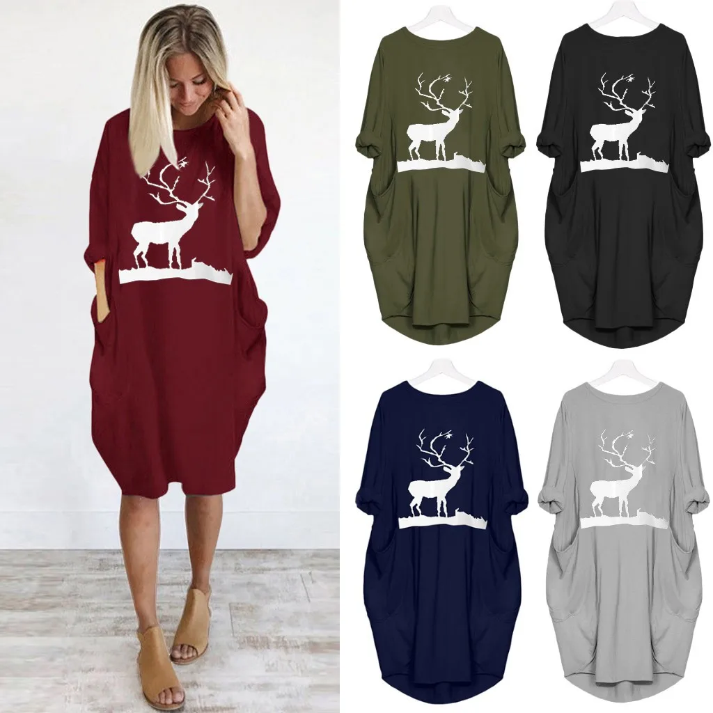 

2020 New Autumn And Winter Women's Christmas Print Casual Plus Size Dress