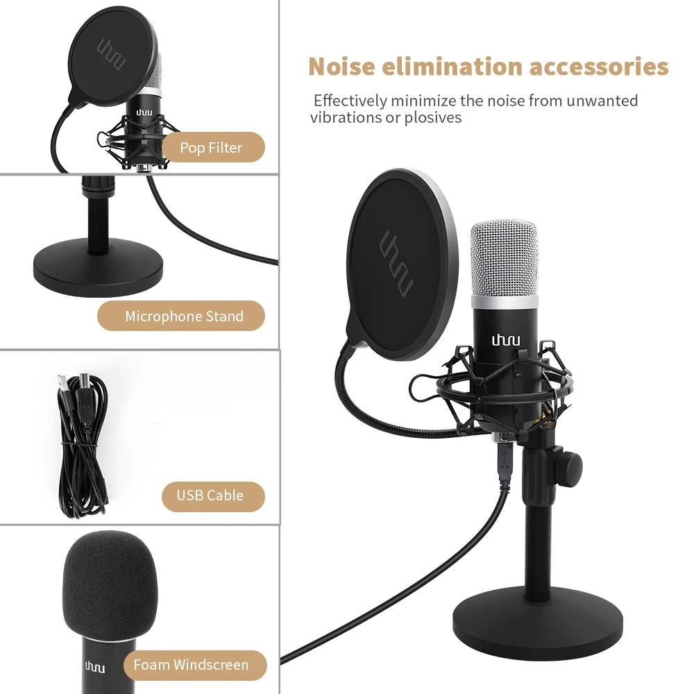 UHURU UM910 USB микрофон 192 кГц/24 бит конденсаторный Подкаст Mikfofon Plug& Play компьютерный микрофон для игр Youtube вокальная запись