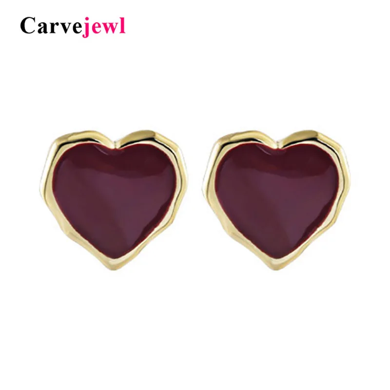Женские серьги гвоздики в виде сердца Carvejewl с эмалью ручной работы коричневого