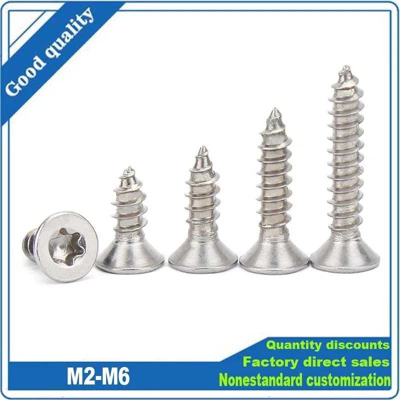 Stainless Steel Six Lobe Torx Flat Countersunk Head Security Self-tapping Wood Screw 5/50pc M2 M2.3 M2.6 M3 M3.5 M4 M5 M6 304 A2