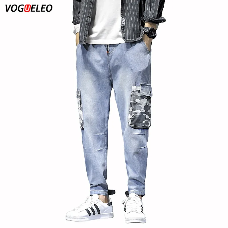 VOGUELEO/ мужские джинсы с карманами для подростков, Харбор, ветер, Молодежные Свободные Мужские штаны в стиле хип-хоп, Уличная Повседневная одежда для мальчиков