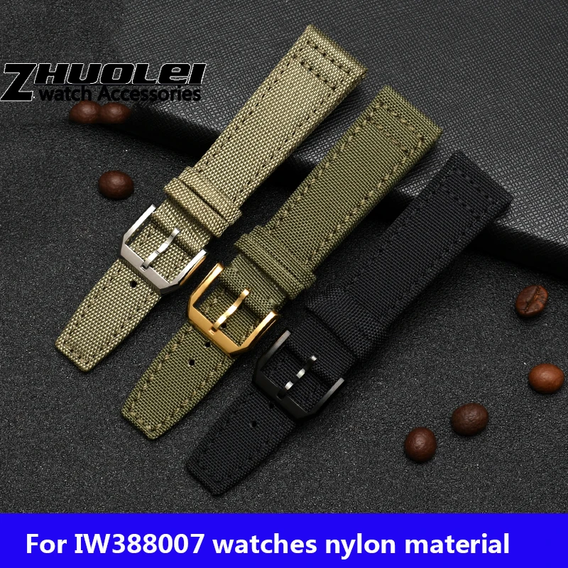 

For IW Pilot Spitfire Timezone TopGun Strap Green Black Belts Wristwatch Straps 20mm 21mm 22mm Nylon Canvas Fabric Watch Band
