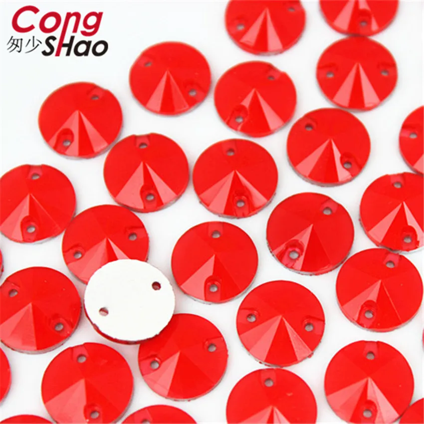 Cong Shao 100 шт 12 мм круглые черные кристаллы AB Стразы с плоской задней частью Шитье 2 отверстия камни смола для DIY свадебное платье WC763 - Цвет: Red