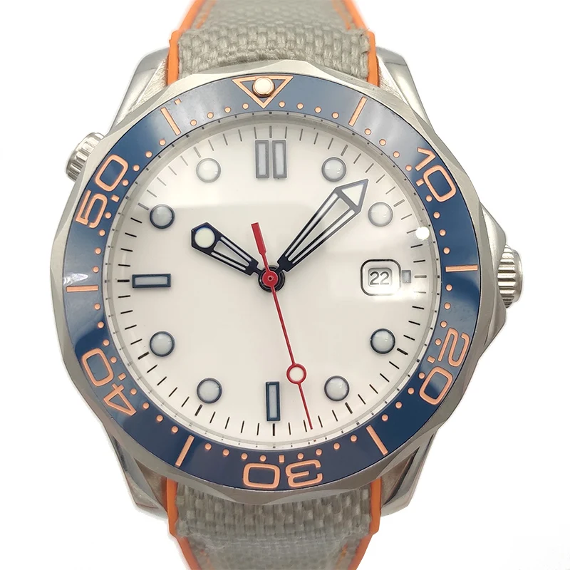 

HOT 41mm Automatic Men's Watch White Dial Sapphire Crystal Blue Ceramic Bezel Insert Rubber Strap High Quality Master Homage