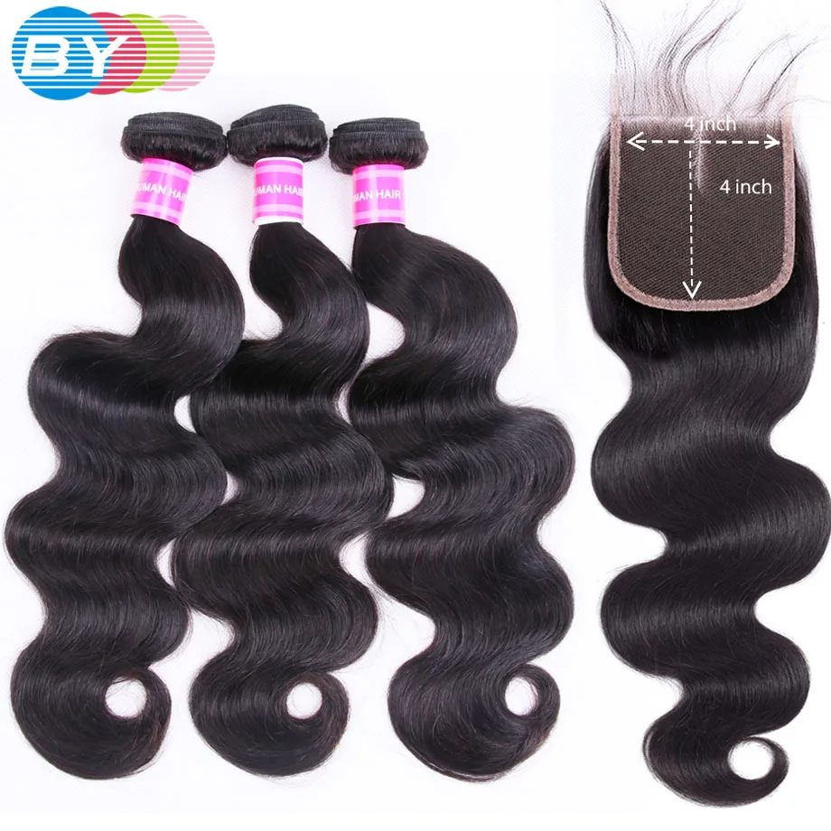 

Bodywave Bundles With Closure BY Human Hair Bundles With Closure With Baby Hair 4pc/lot Lace Closure Human Hair Extension