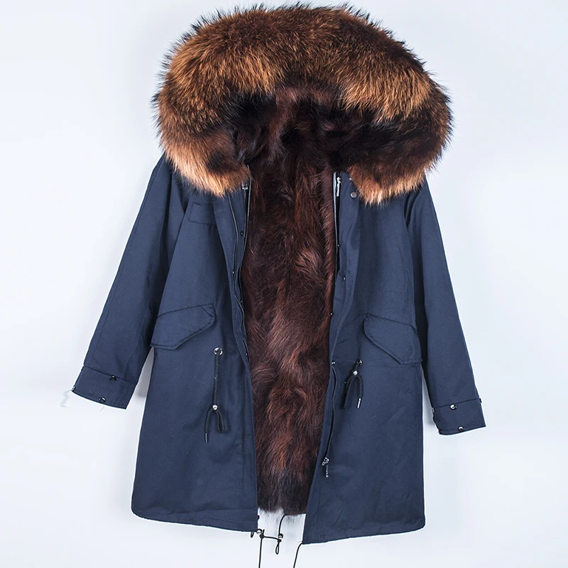 

2019 Fashion Loose Jacket Warm Streetwear Real Raccon Fur Liner Raccoon Fur Collar Hood Coat Waterproof Parka Winter Jacket