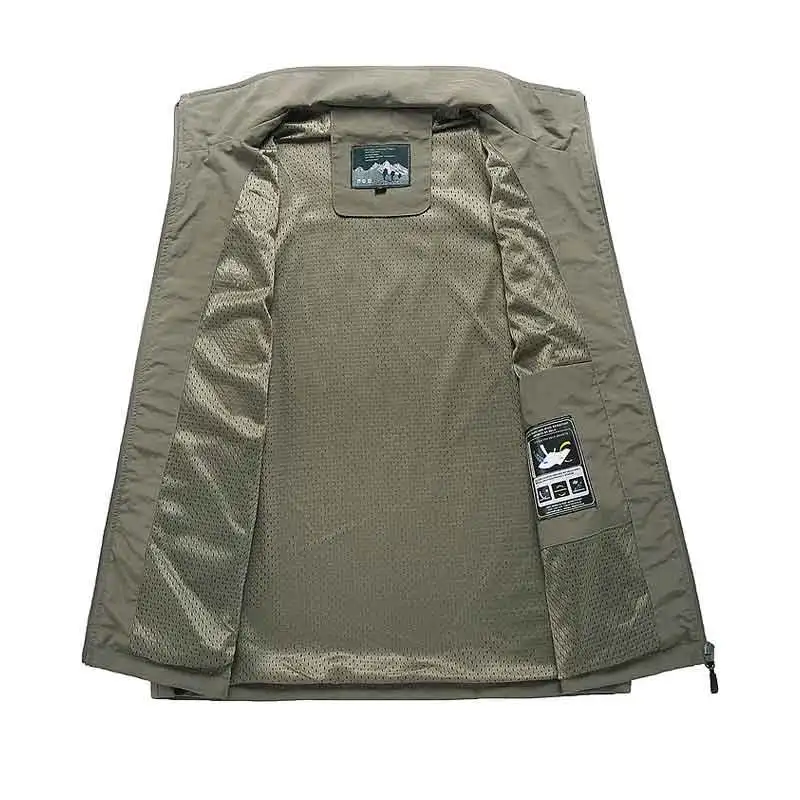Quick Dry Vest Men Multi-pockets Breathable Mesh Vest-jacket Photography Hiking Climb Fishing Waterproof Reporter Waistcoat 6XL sleeveless vest hiking vest fisherman vest hunting vest summer vest