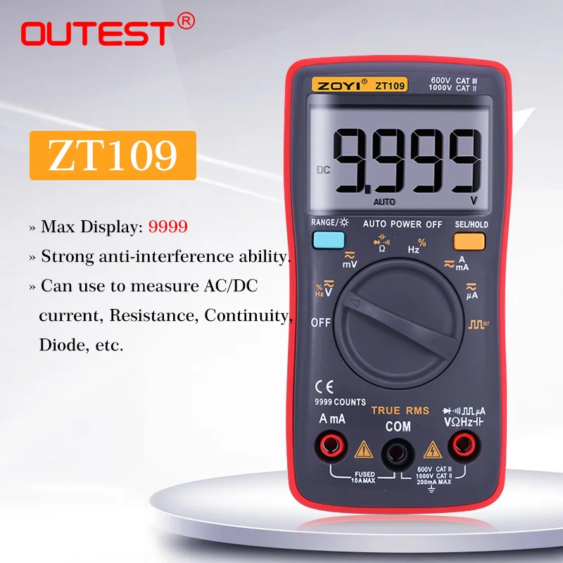 ZOYI ZT109 Профессиональный и практичный Цифровой мультиметр RMS 9999 отсчетов подсветка AC/DC Амперметр Вольтметр Ом метр