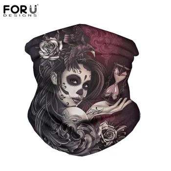 

FORUDESINGS Sugar Skull Print Female Polyester Scarves Multi Use Neck Gaiter Balaclava Magic Scarfs Windproof Seamless Bandana