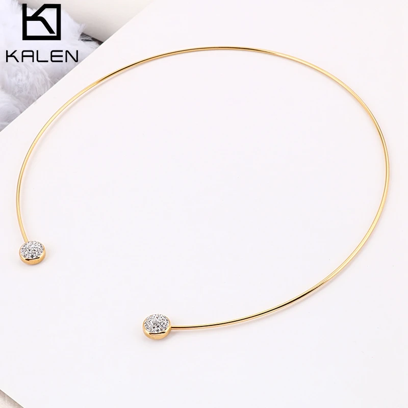 Stainless Steel Zircon Torques Cuff Choker Necklaces for Women Gold Color Fashion Jewelry