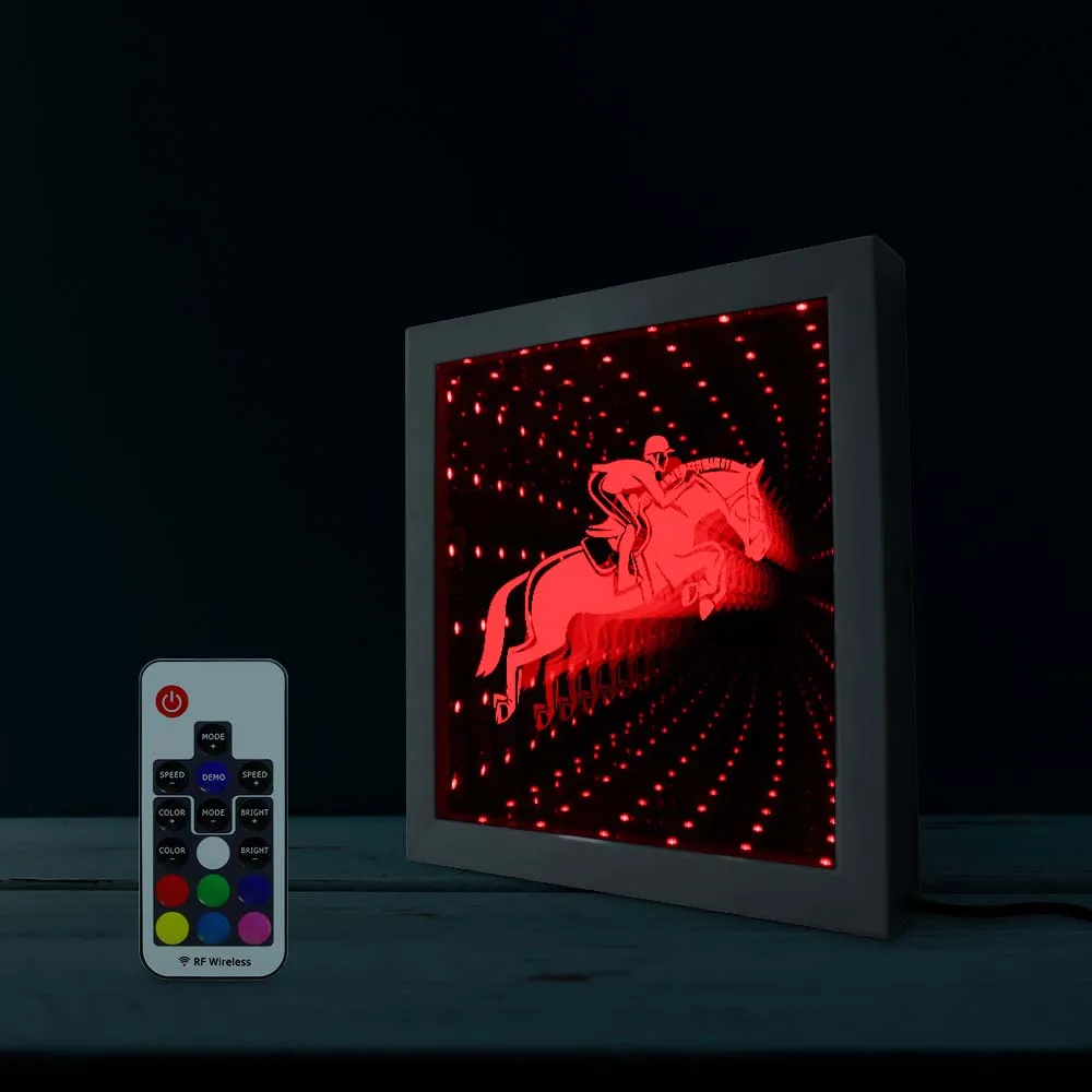 Конный гоночный Конный светодиодный Lighting Infinity Mirror Tunnel Vision деревянный каркас Конный Всадник завораживающий туннель зеркальный светильник
