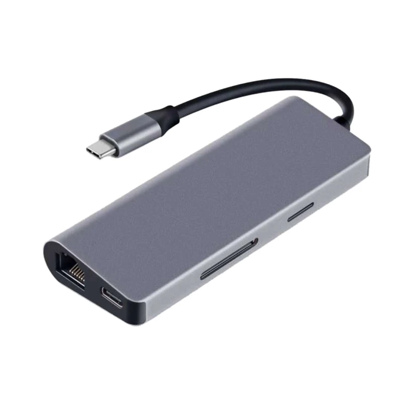 Адаптер 7 в 1 TC71N TYPE C для USB 3 0x2 + HDMI SD/TF кардридер RJ45 серебристо серый|Сетевые