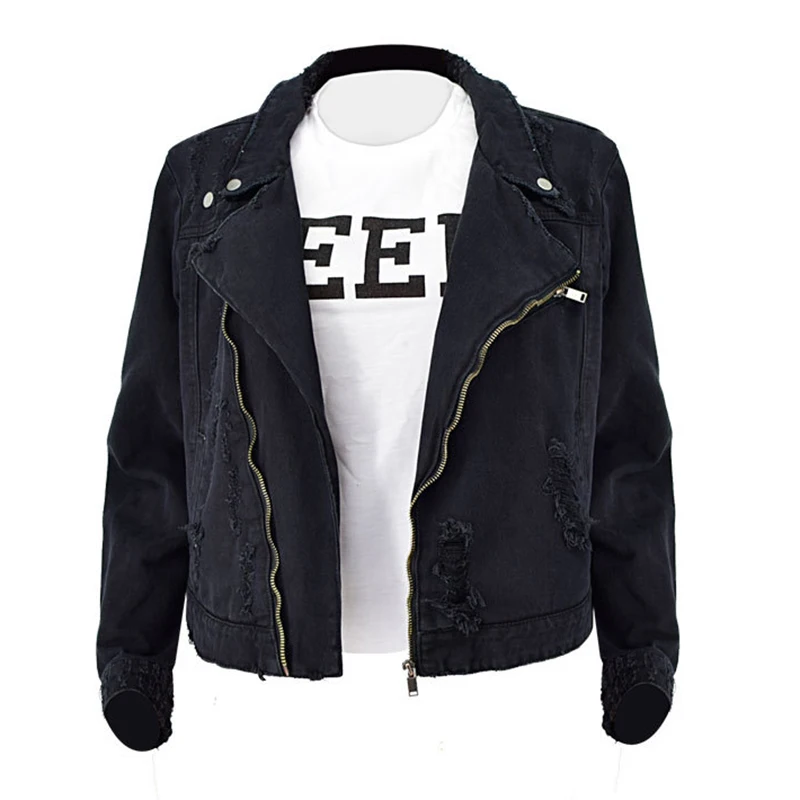 

Women's Slim Black Short Handsome Motorcycle Jacket Denim Jacket Casual Denim Coat For Women Black Plus Size England Style New