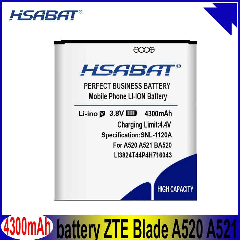 Аккумулятор HSABAT 4300 мАч Li3824T44P4h716043 для ZTE Blade A520 A521 BA520 | Мобильные телефоны и