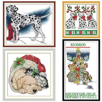 

Dog for Christmas Series Printed Pattern Cross Stitch Kit 11CT 14CT Counted Crafts DIY Handmade Sewing Needlework Embroidery Set