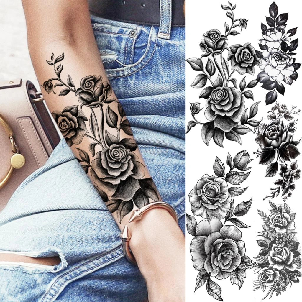 Tatouage Avant Bras Femme Rose Tatouages temporaires de fleur de Rose 3D pour femmes, faux tatouage de  pivoine pour fille adulte, à la mode, avant bras, autocollants de manches  imperméables | AliExpress