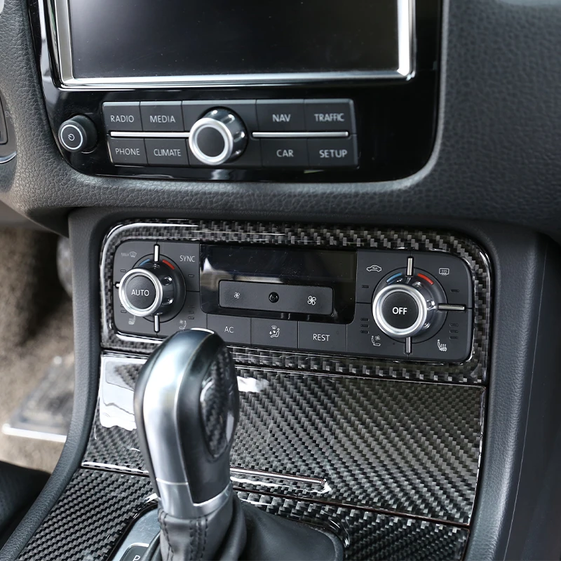 Для Volkswagen Touareg 2011- Настоящее углеродное волокно Автомобильный интерьер кондиционер украшение рамка отделка Аксессуары
