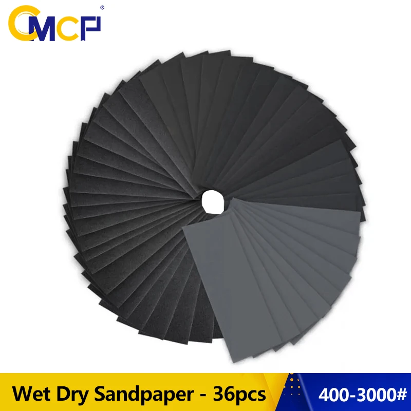Wet Dry Sandpaper 400-3000 Grit Assortment Abrasive Sanding Paper 36Pcs/Set 