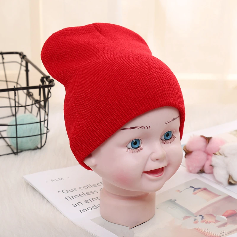 1 шт., вязаная шапка с логотипом для детей ясельного возраста, теплая вязаная Круглая Шапочка, детские вязаные шапочки - Цвет: Красный