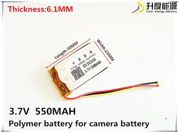 3 thread Polymer battery 612338 3.7v 550mah smart home MP3 speakers Li-ion battery for dvr,GPS,mp3,mp4,cell phone,speaker