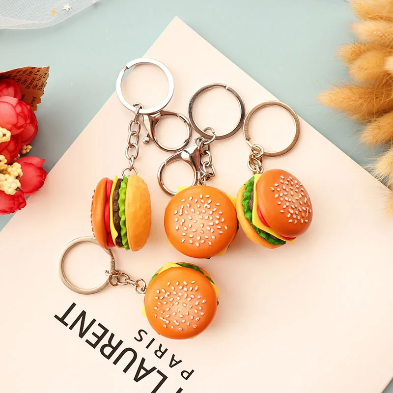 

Cute Burger Food Keychains Pendant Creative Car Key Holder Ornament Bag Phone Key Ring Key Chain Fashion Jewelry Gift For Women