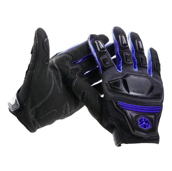 Blue Новые уличные внедорожные Мотоциклетные Перчатки Guantes для мужчин и женщин для вождения полный палец микрофибра Нескользящие мотоциклетные гоночные варежки Luvas - Цвет: Blue