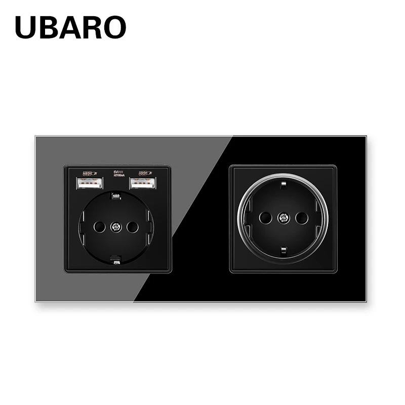 

UBARO 172*86 German Standard Crystal Tempered Glass usb priz Pop Socket Enchufe usb pared Outlet Electrical Sockets AC100-250V
